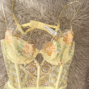 For Love And Lemons Yellow Floral Embroidered Bra